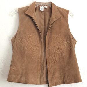 Embroidered golden tan suede vest Coldwater Creek